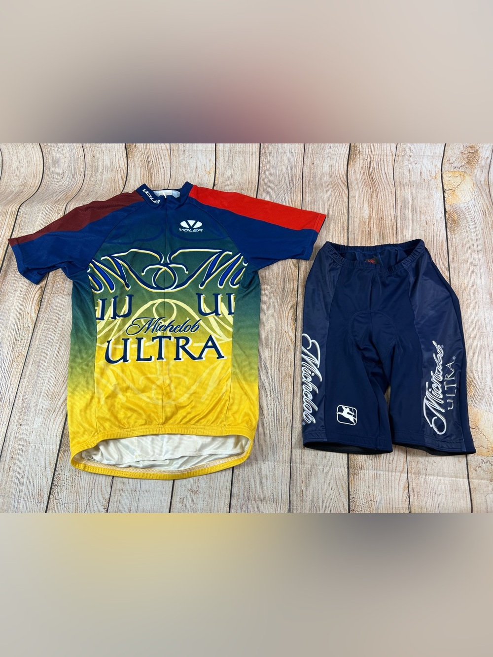 Vintage Voler Giordana Michelob Ultra Cycling Jersey Top & Shorts Size Medium